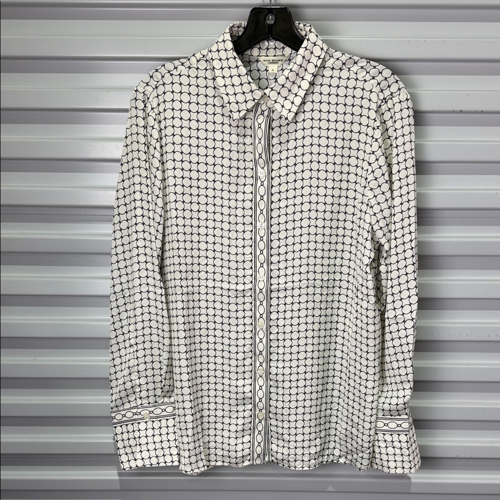 Max Studio London White and Black Patterned Shirt L